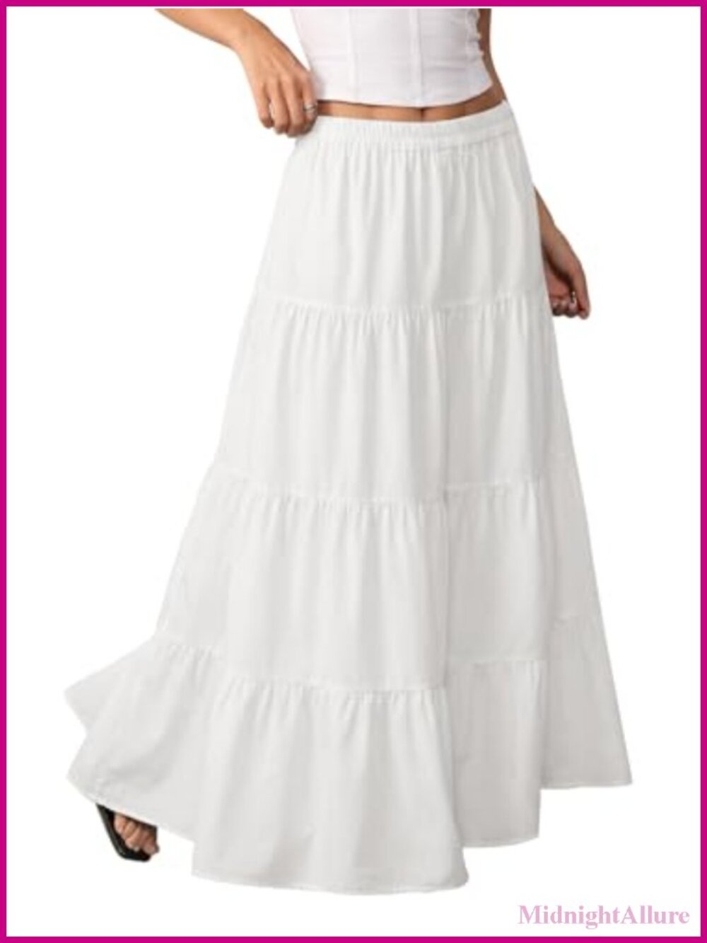 Women's Flowy Maxi Skirt A-Line Boho Tiered Ruffle Long Summer Beach